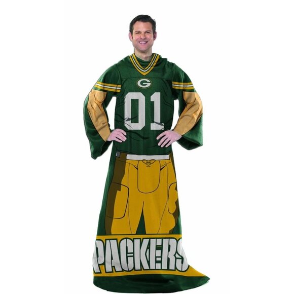 Green Bay Packers Wearable Blanket – Soft Fleece Throw with Sleeves (One Size) - Picture 1 of 6
